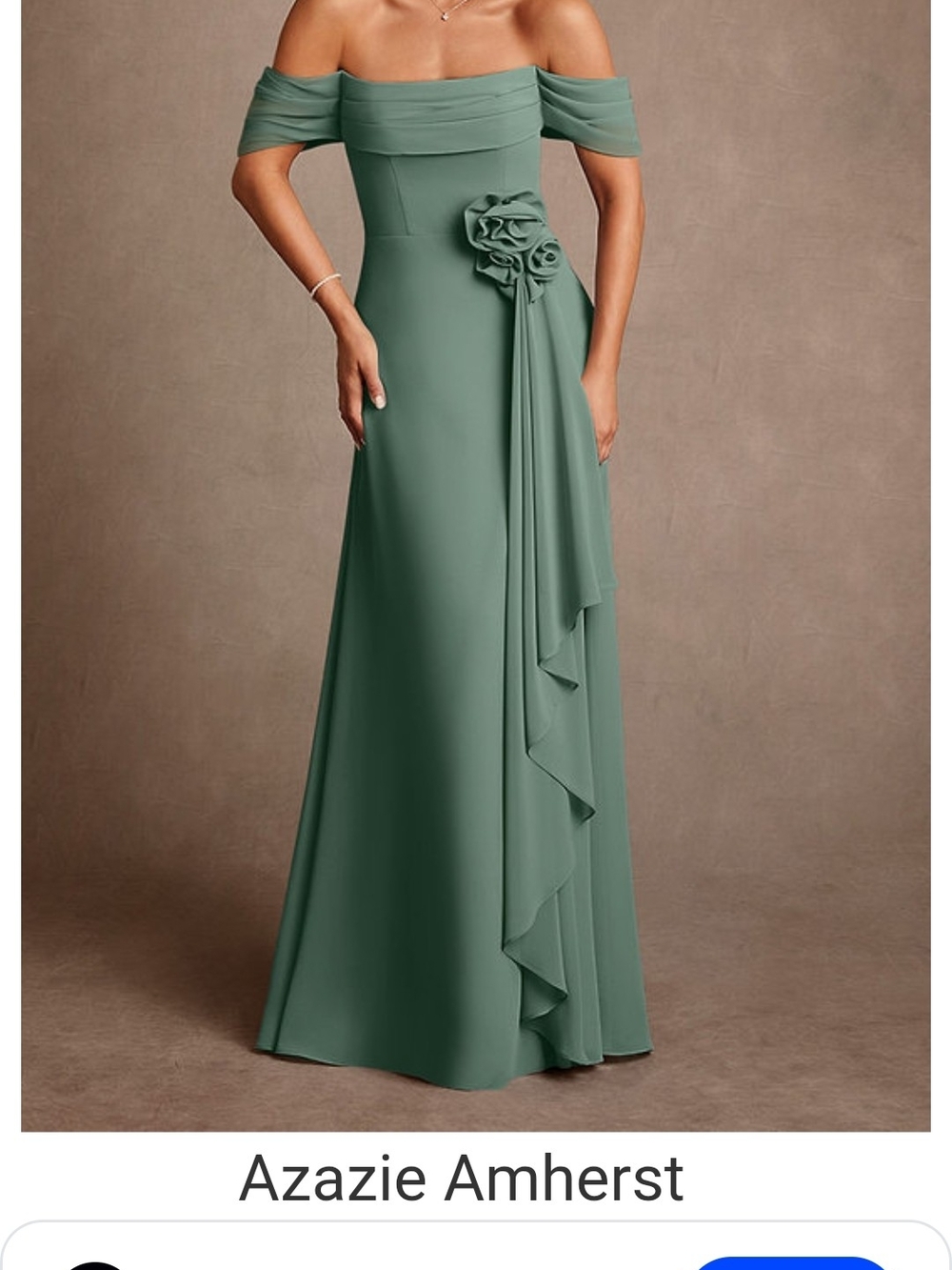 Azazie Sage Green Off-Shoulder Maxi Dress